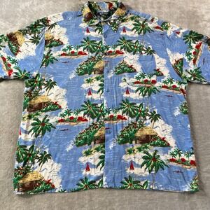 Puritan Hawaiian Shirt Mens Extra Large Rayon Tropical Palm Tree Resort Vacation